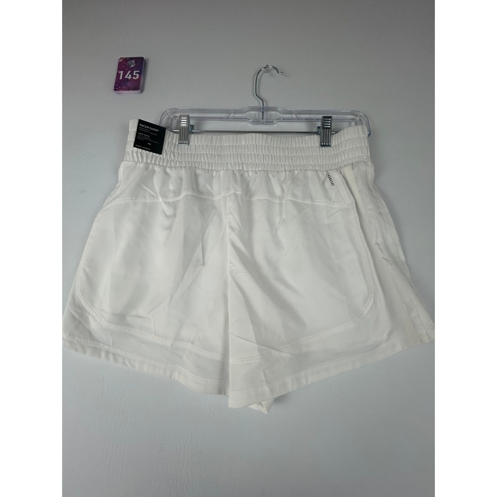Adidas Womens Pacer 3" High Shorts Medium White Training Running Athleisure NEW - Picture 2 of 6